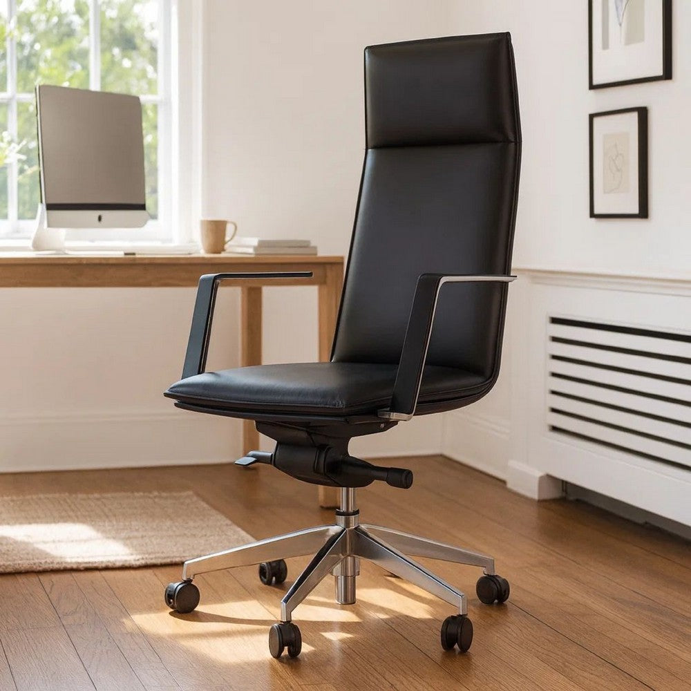 Benjara Cid 27 Inch Modern Swivel Office Chair, Tall Back, Reclining, Dark Gray