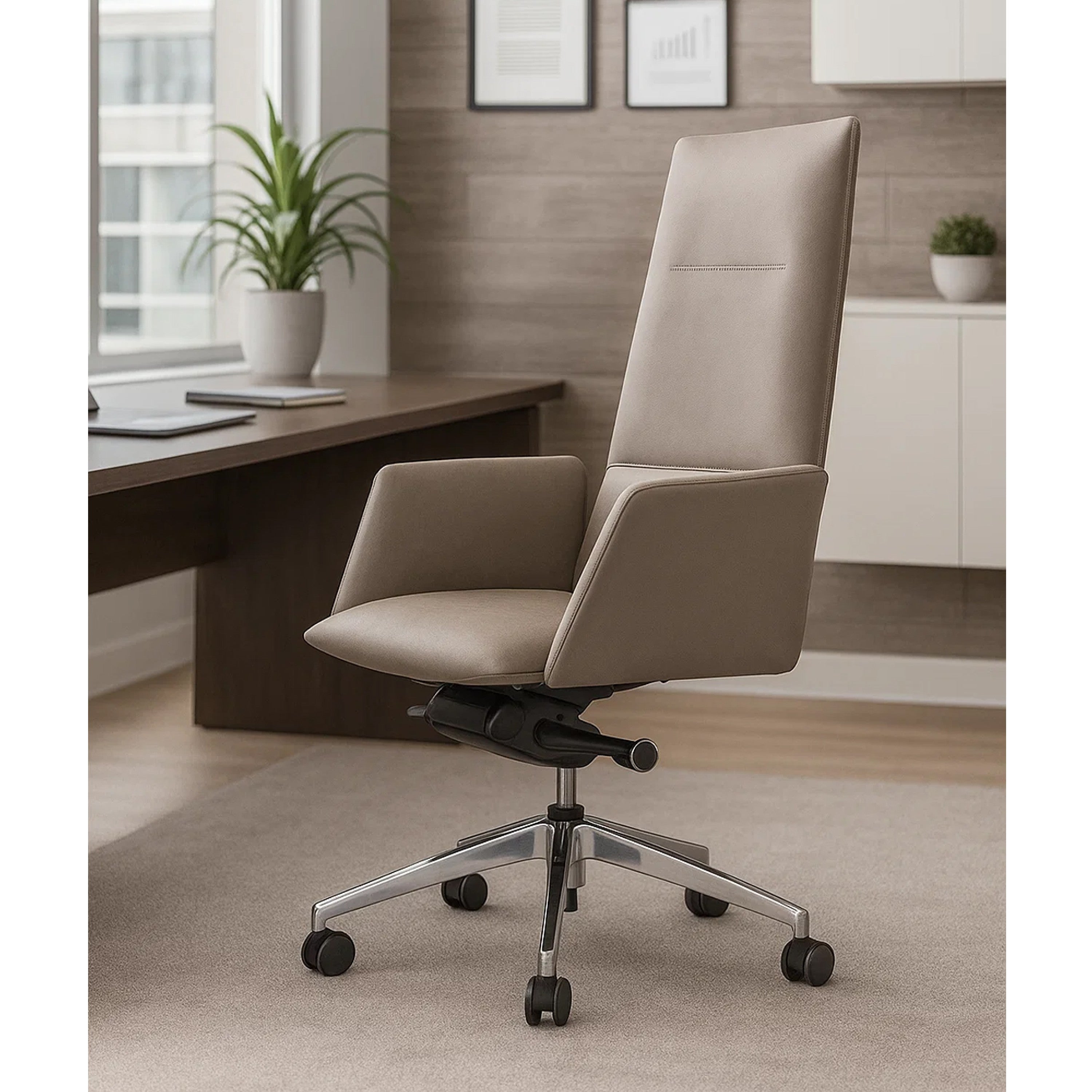 Benjara Cid 24 Inch Modern Office Chair, Knee Tilt, Sleek Tall Back, Gray
