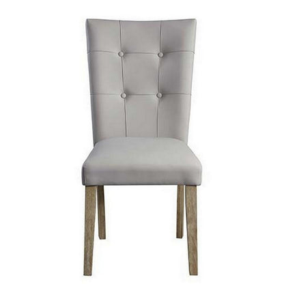 Benjara Lui 26 Inch Modern Side Chair, Button Tufted Back, Set of 2, White, Oak