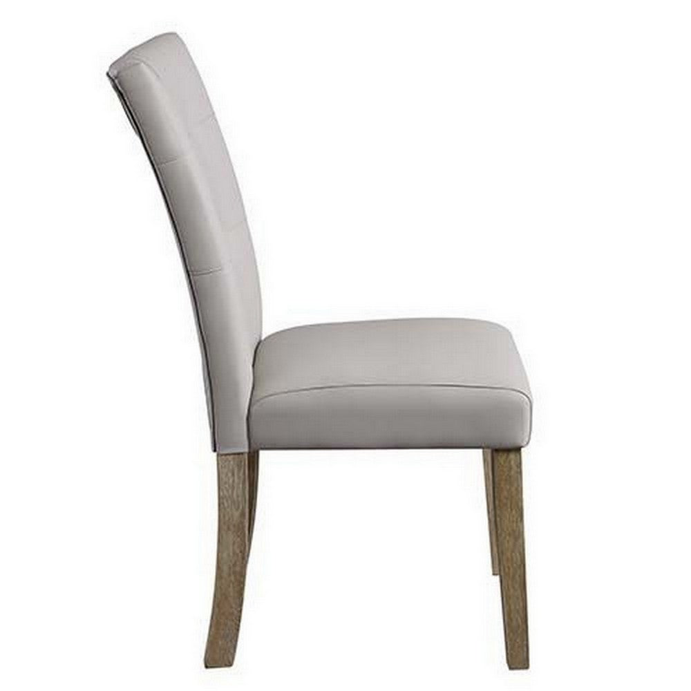 Benjara Lui 26 Inch Modern Side Chair, Button Tufted Back, Set of 2, White, Oak