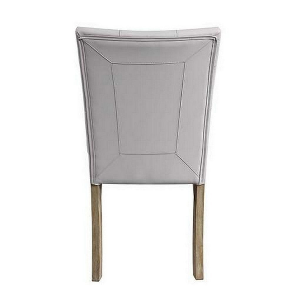Benjara Lui 26 Inch Modern Side Chair, Button Tufted Back, Set of 2, White, Oak