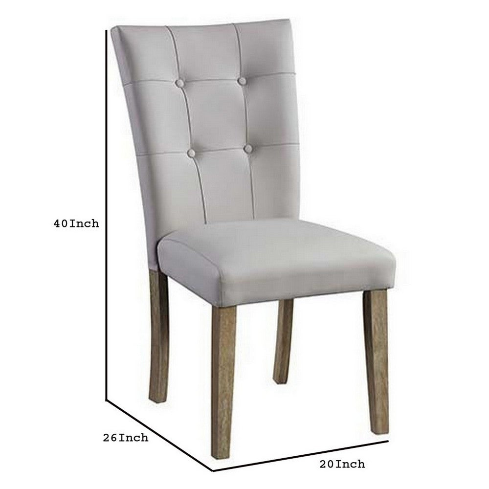 Benjara Lui 26 Inch Modern Side Chair, Button Tufted Back, Set of 2, White, Oak