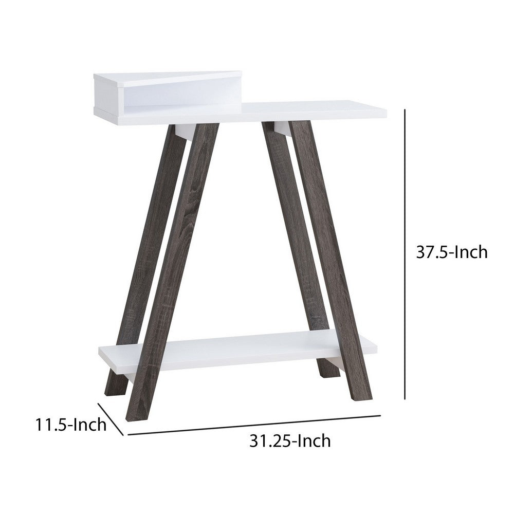 Benjara Baki 38 Inch Modern Wood Side Console Table, Corner Compartment, White