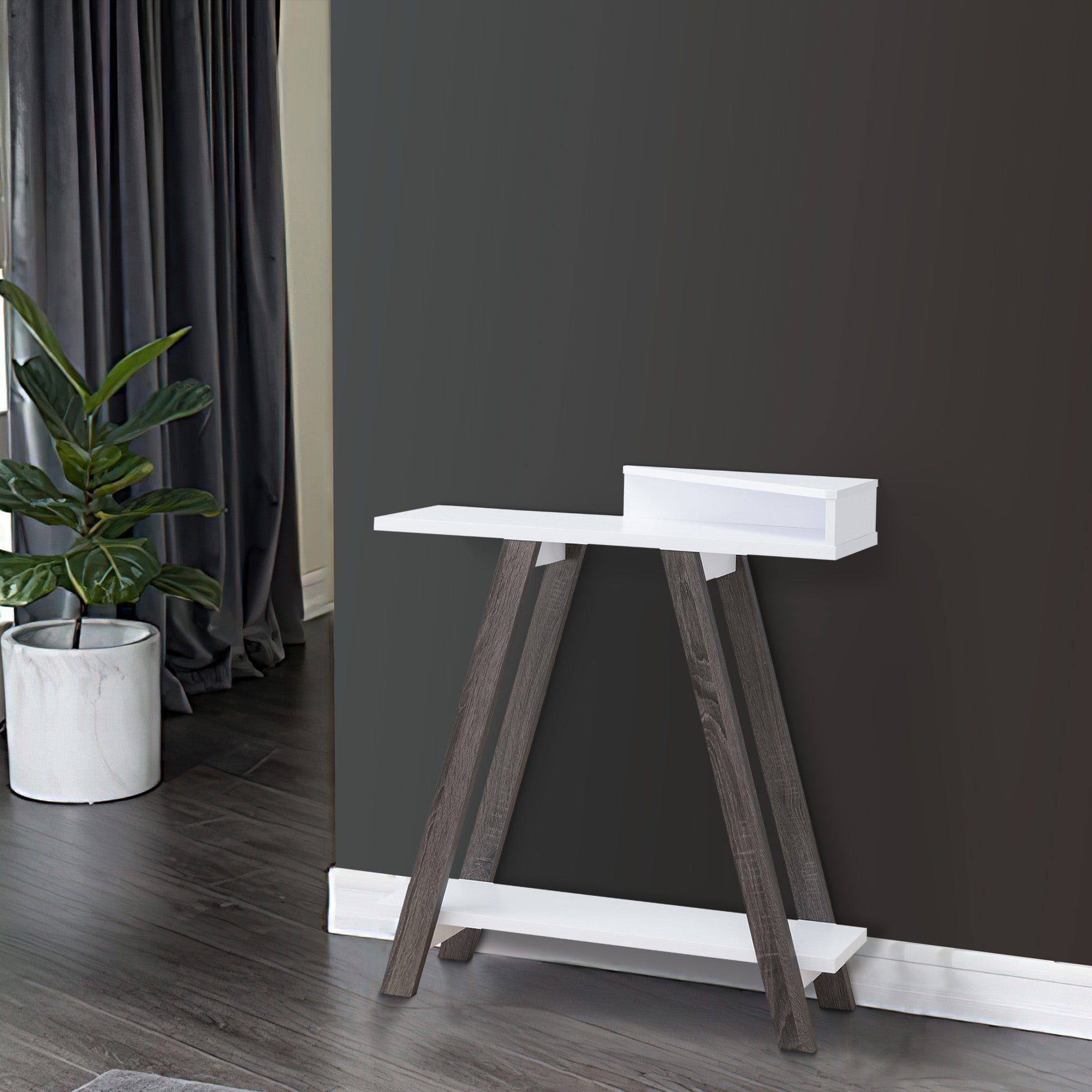 Benjara Baki 38 Inch Modern Wood Side Console Table, Corner Compartment, White