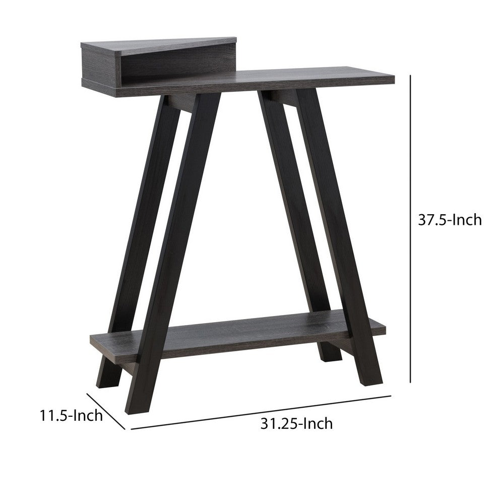 Benjara Baki 38 Inch Modern Wood Side Console Table, Corner Compartment, Black