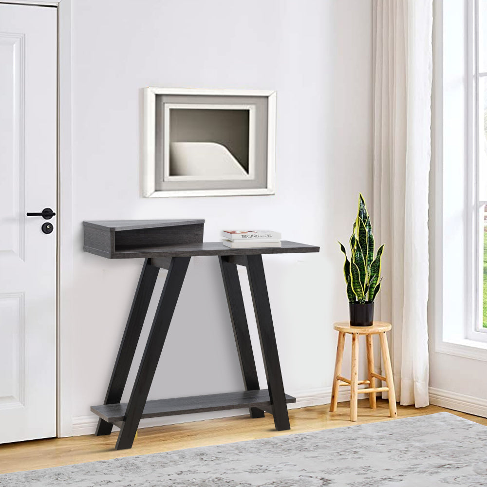 Benjara Baki 38 Inch Modern Wood Side Console Table, Corner Compartment, Black
