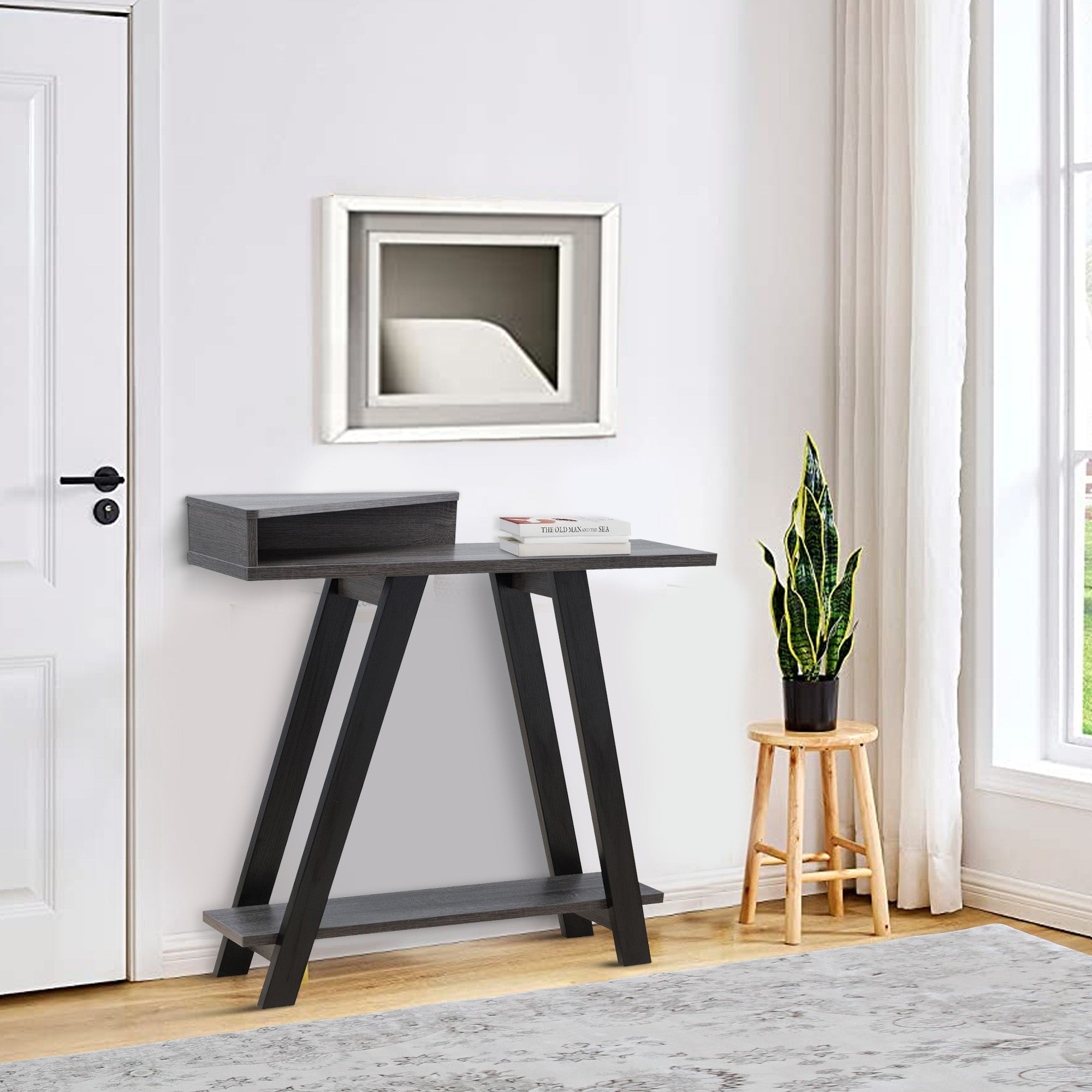 Benjara Baki 38 Inch Modern Wood Side Console Table, Corner Compartment, Black