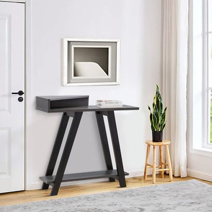 Benjara Baki 38 Inch Modern Wood Side Console Table, Corner Compartment, Black