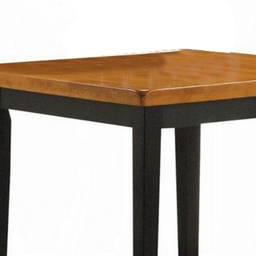 Benjara Gael Counter Height Square Dining Table Set, 4 Stools, Wood, Oak, Black