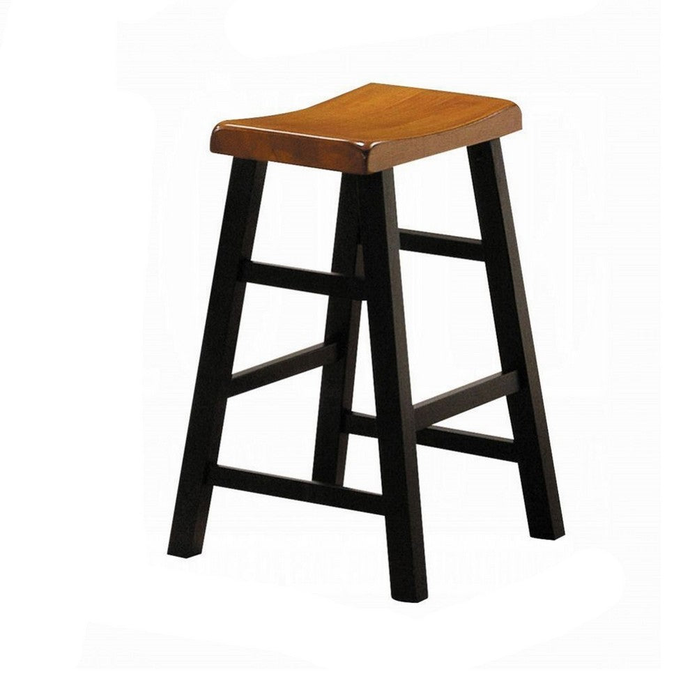 Benjara Gael Counter Height Square Dining Table Set, 4 Stools, Wood, Oak, Black