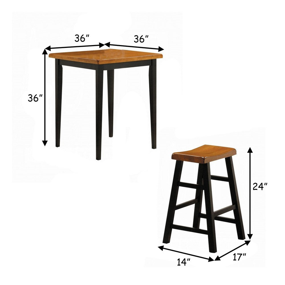Benjara Gael Counter Height Square Dining Table Set, 4 Stools, Wood, Oak, Black