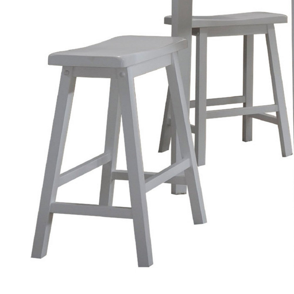 Benjara Gael 36 Inch Counter Height Square Dining Table Set, 4 Stools, Wood, White
