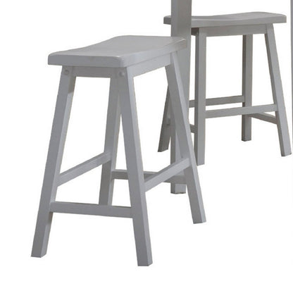Benjara Gael 36 Inch Counter Height Square Dining Table Set, 4 Stools, Wood, White