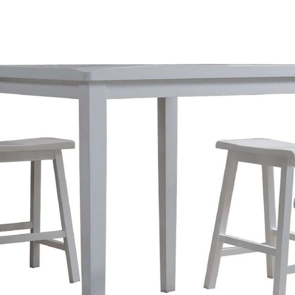 Benjara Gael 36 Inch Counter Height Square Dining Table Set, 4 Stools, Wood, White