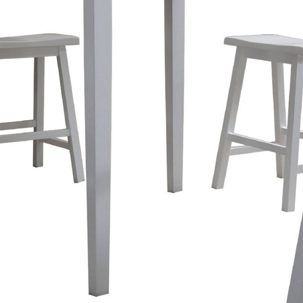 Benjara Gael 36 Inch Counter Height Square Dining Table Set, 4 Stools, Wood, White