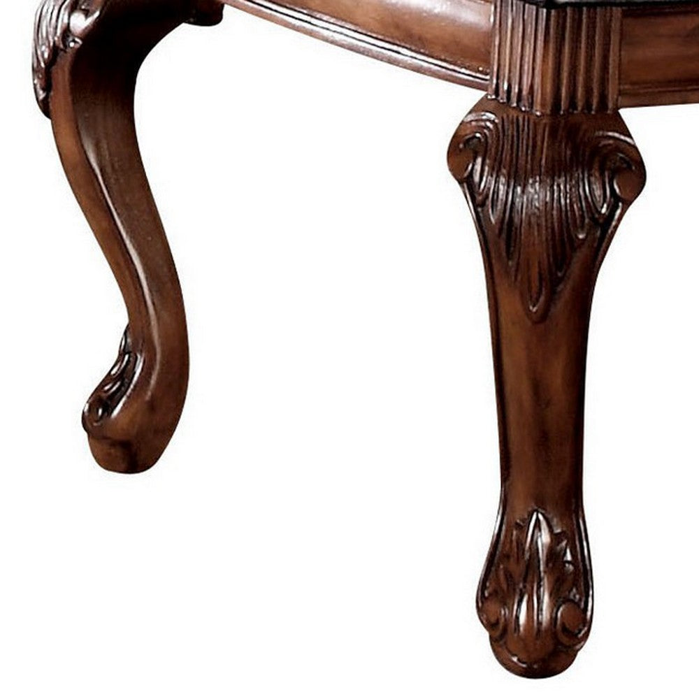 Benjara Loki 28 Inch Dining Armchair, Nailhead Trim, Faux Leather, Set of 2, Brown