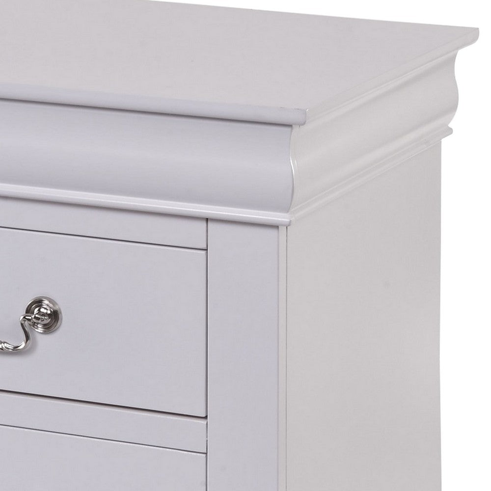 Benjara 24 Inch Modern Classic Nightstand, 2 Drawers, Drop Handles, Wood, White