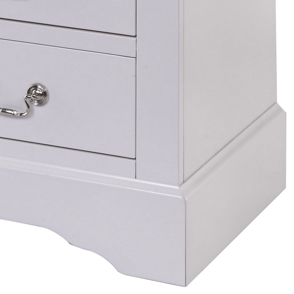 Benjara 24 Inch Modern Classic Nightstand, 2 Drawers, Drop Handles, Wood, White