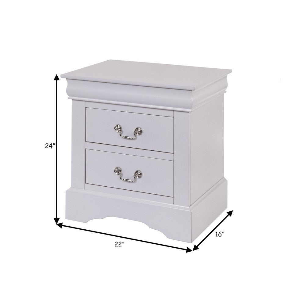 Benjara 24 Inch Modern Classic Nightstand, 2 Drawers, Drop Handles, Wood, White