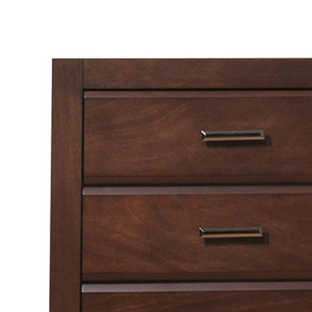 Benjara 48 Inch Modern Tuscany Tall Dresser Chest, 5 Drawers, Metal Handles, Brown