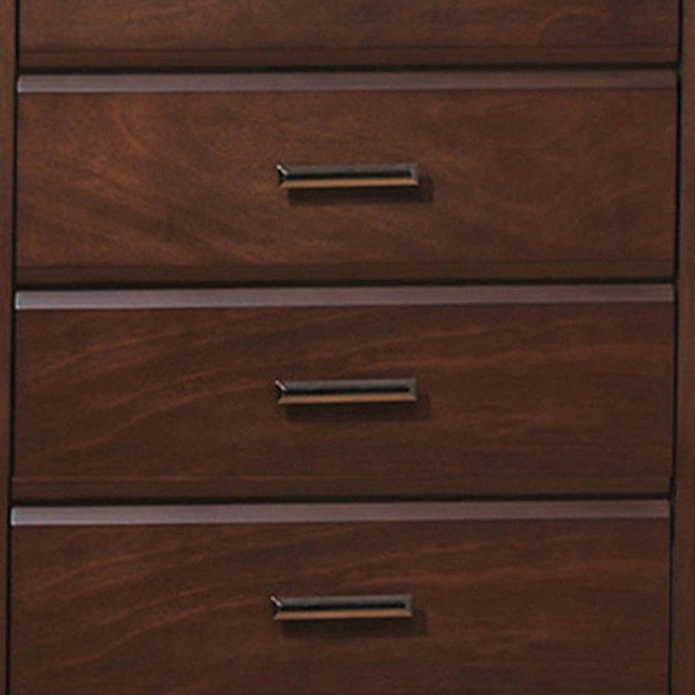 Benjara 48 Inch Modern Tuscany Tall Dresser Chest, 5 Drawers, Metal Handles, Brown