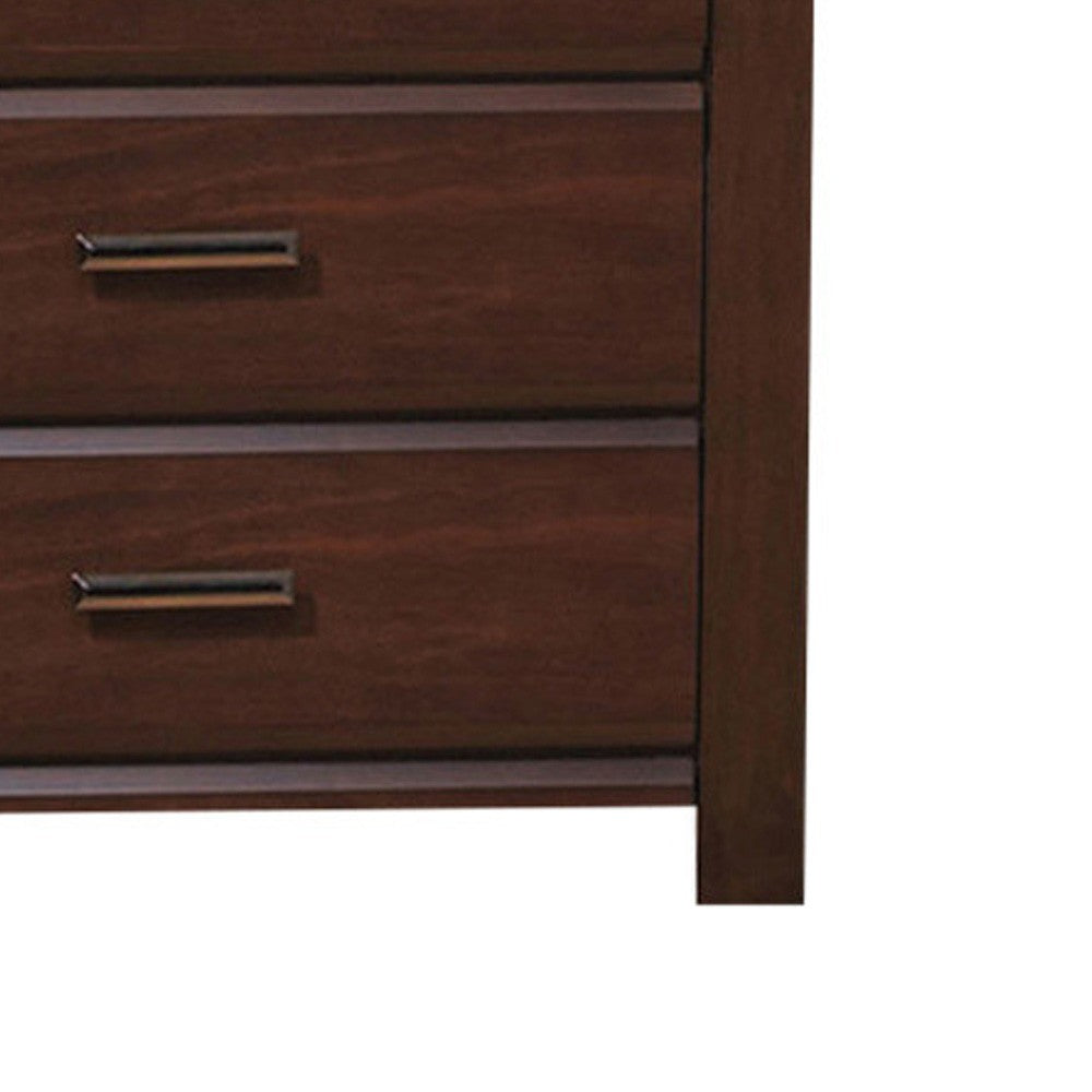 Benjara 48 Inch Modern Tuscany Tall Dresser Chest, 5 Drawers, Metal Handles, Brown