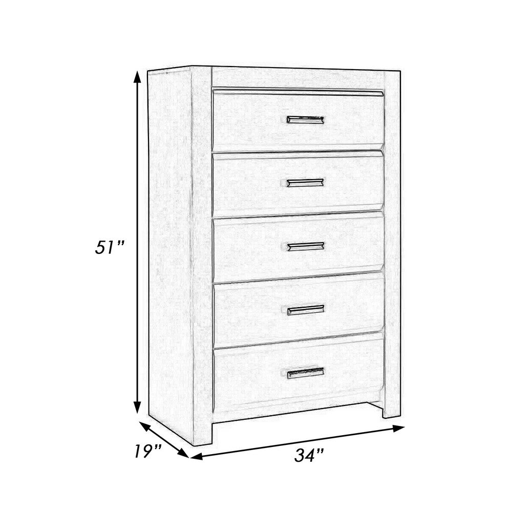 Benjara 48 Inch Modern Tuscany Tall Dresser Chest, 5 Drawers, Metal Handles, Brown