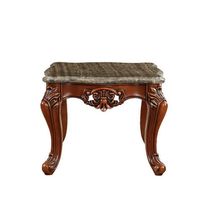 Benjara 30 Inch Classic Square Marble Top End Table, Cabriole Legs, Gray, Brown