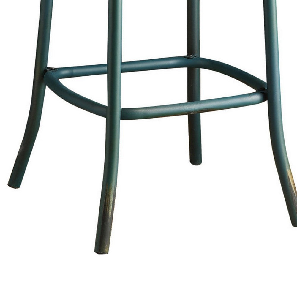 Benjara Chad 29 Inch Modern Bar Height Chair, Footrest, X Backrest, Green, Oak Wood