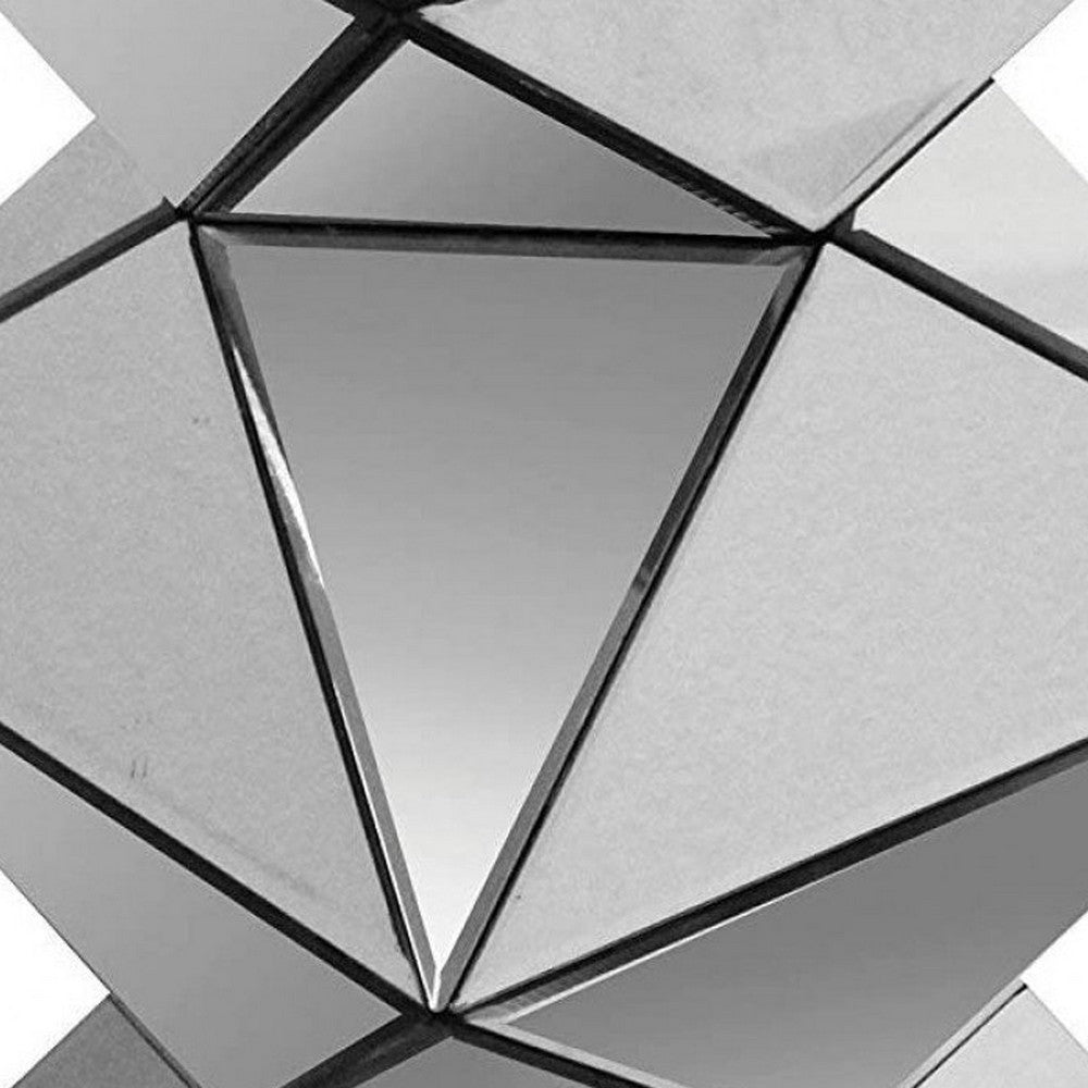Benjara 20 Inch Modern End Table, Square Mirror Top, Silver Geometric Pedestal Base