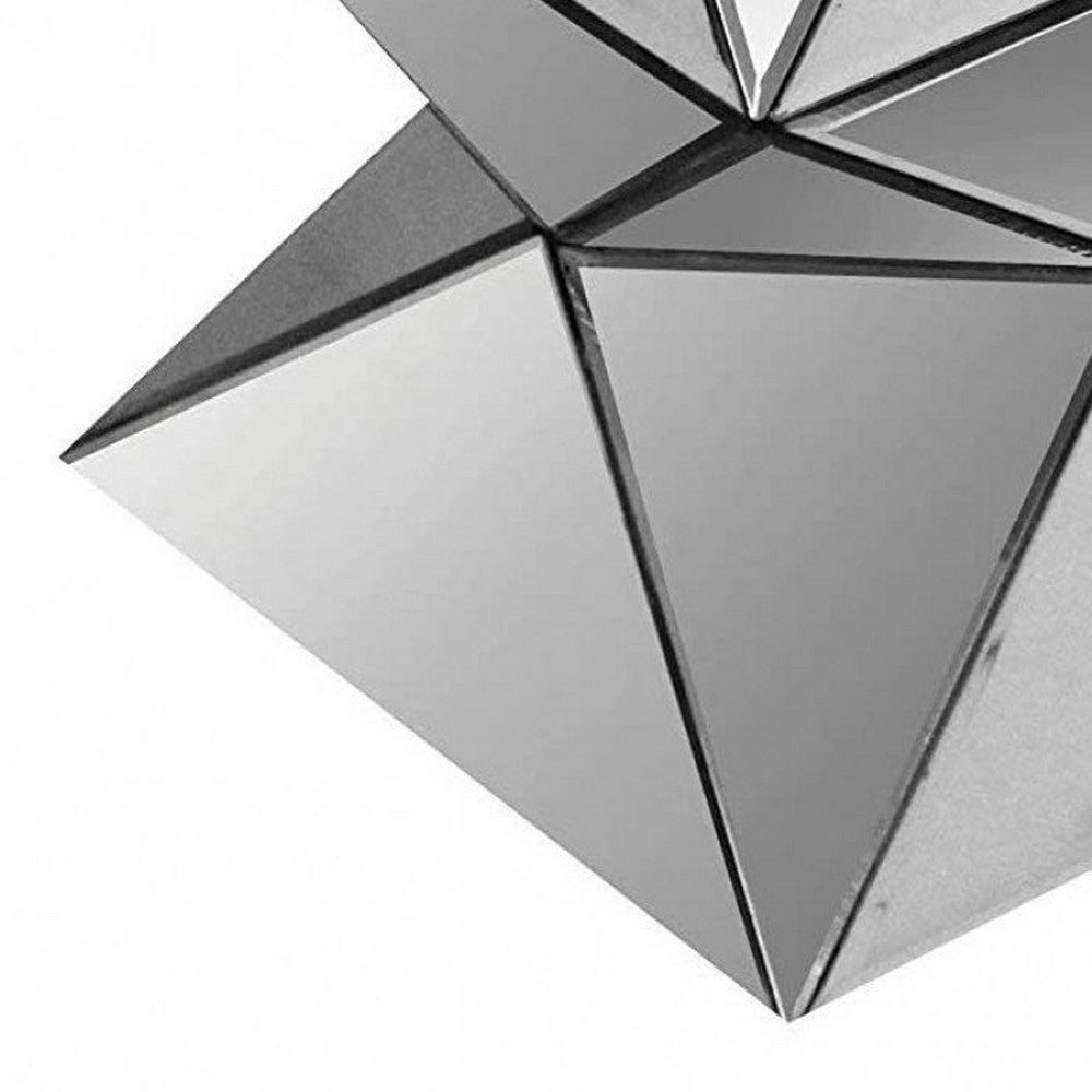 Benjara 20 Inch Modern End Table, Square Mirror Top, Silver Geometric Pedestal Base