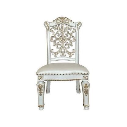 Benjara Jess 27 Inch Dining Chair, Nailhead Trim, Set of 2, Faux Leather, White