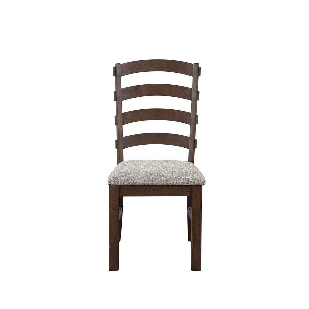 Benjara 19 Inch Solid Wood Dining Chair, Curved Ladderback, Set of 2, Brown
