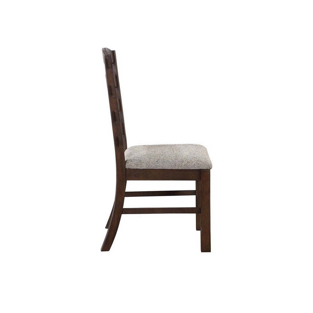 Benjara 19 Inch Solid Wood Dining Chair, Curved Ladderback, Set of 2, Brown
