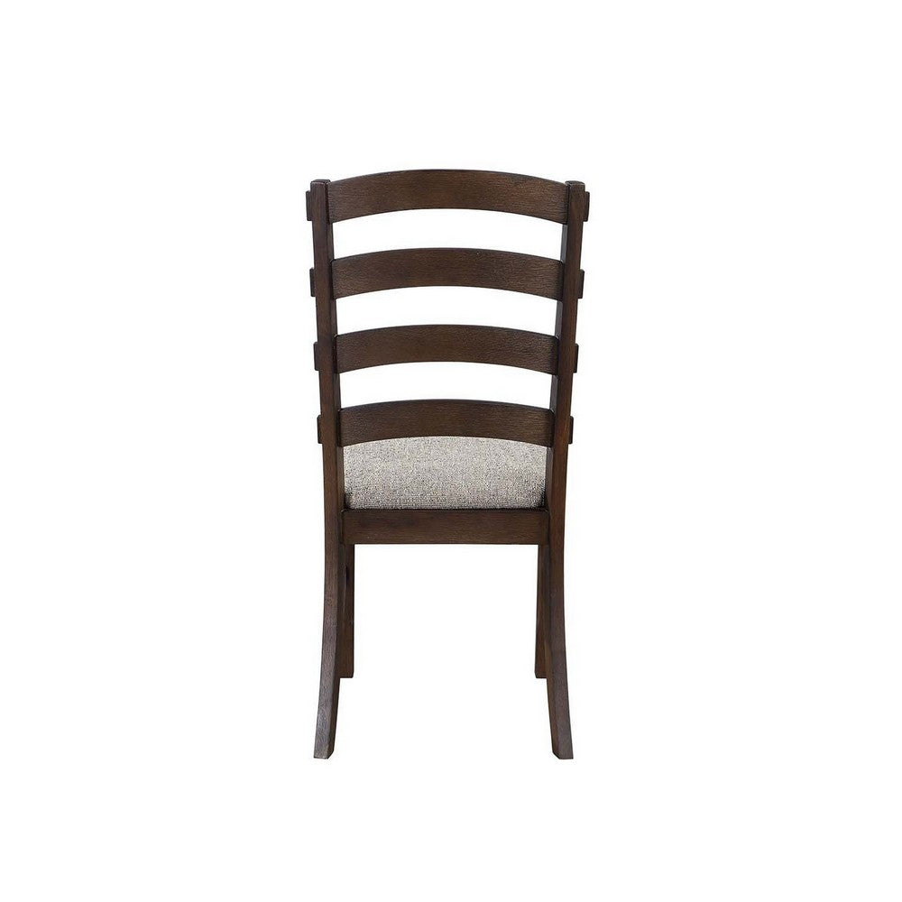 Benjara 19 Inch Solid Wood Dining Chair, Curved Ladderback, Set of 2, Brown