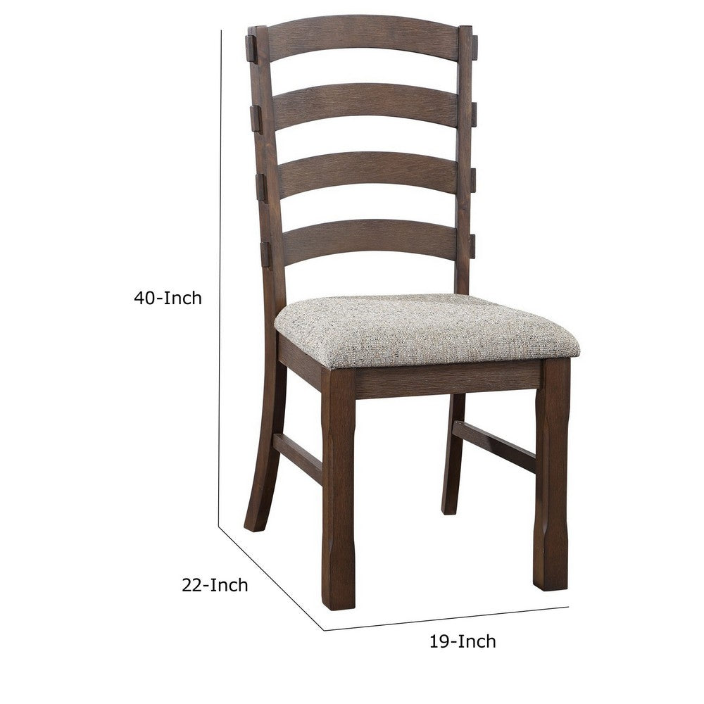 Benjara 19 Inch Solid Wood Dining Chair, Curved Ladderback, Set of 2, Brown
