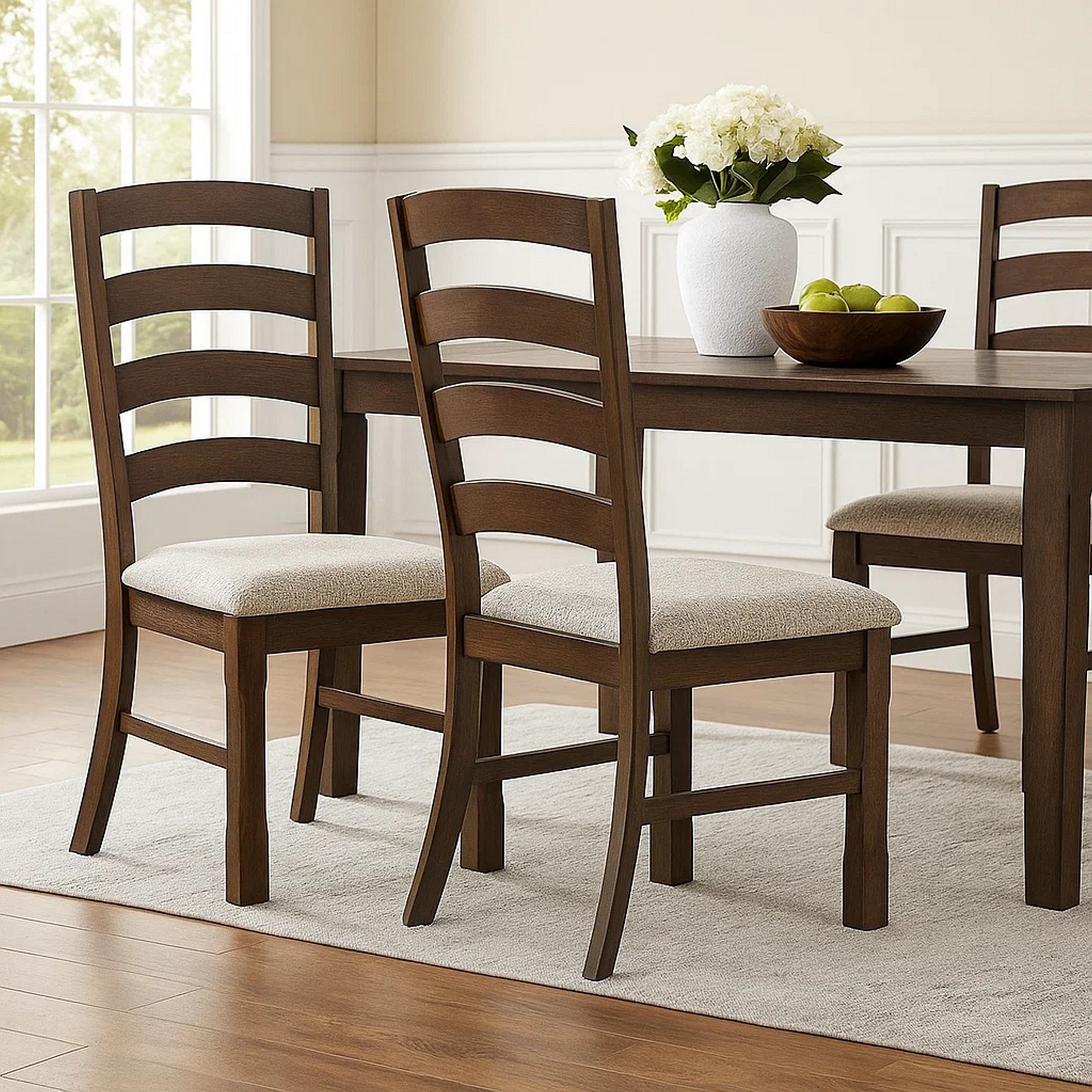 Benjara 19 Inch Solid Wood Dining Chair, Curved Ladderback, Set of 2, Brown