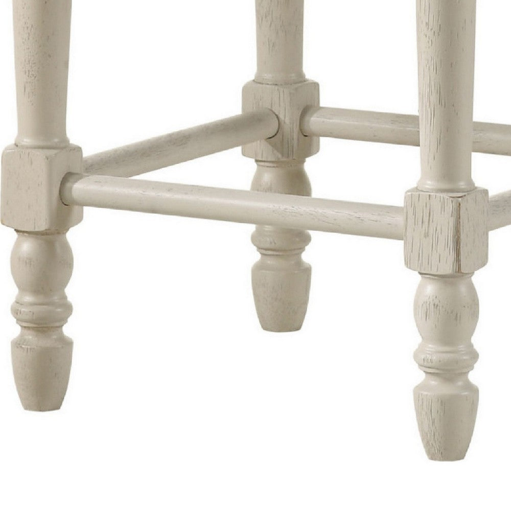 Benjara 24 Inch Counter Height Stool, Luxe Nailhead Trim, Set of 2, Antique White
