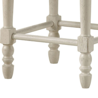 Benjara 24 Inch Counter Height Stool, Luxe Nailhead Trim, Set of 2, Antique White
