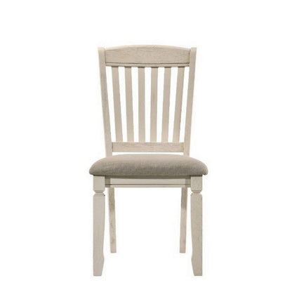 Benjara 18 Inch Dining Chair, Fabric Padded Seat, Slatted, Set of 2, Antique White