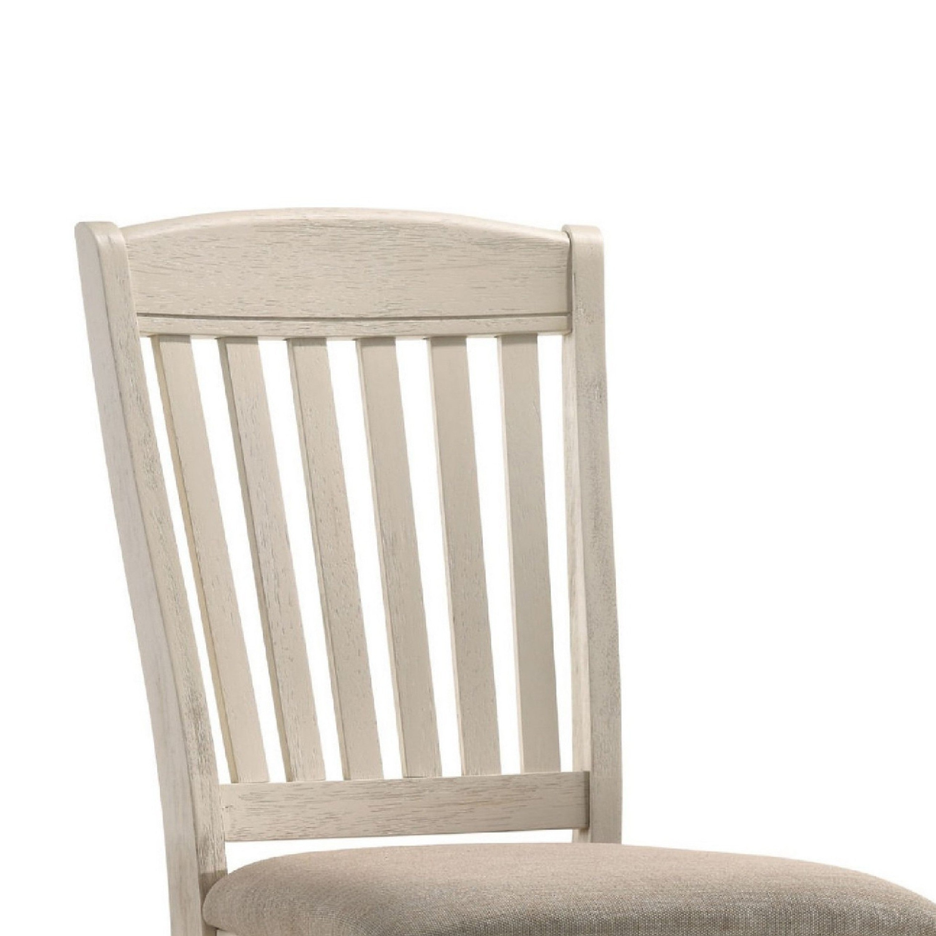 Benjara 18 Inch Dining Chair, Fabric Padded Seat, Slatted, Set of 2, Antique White