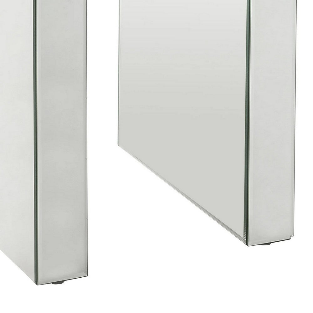Benjara Noe 24 Inch Square End Accent Table, Mirrored, Faux Diamond Inlay, Silver