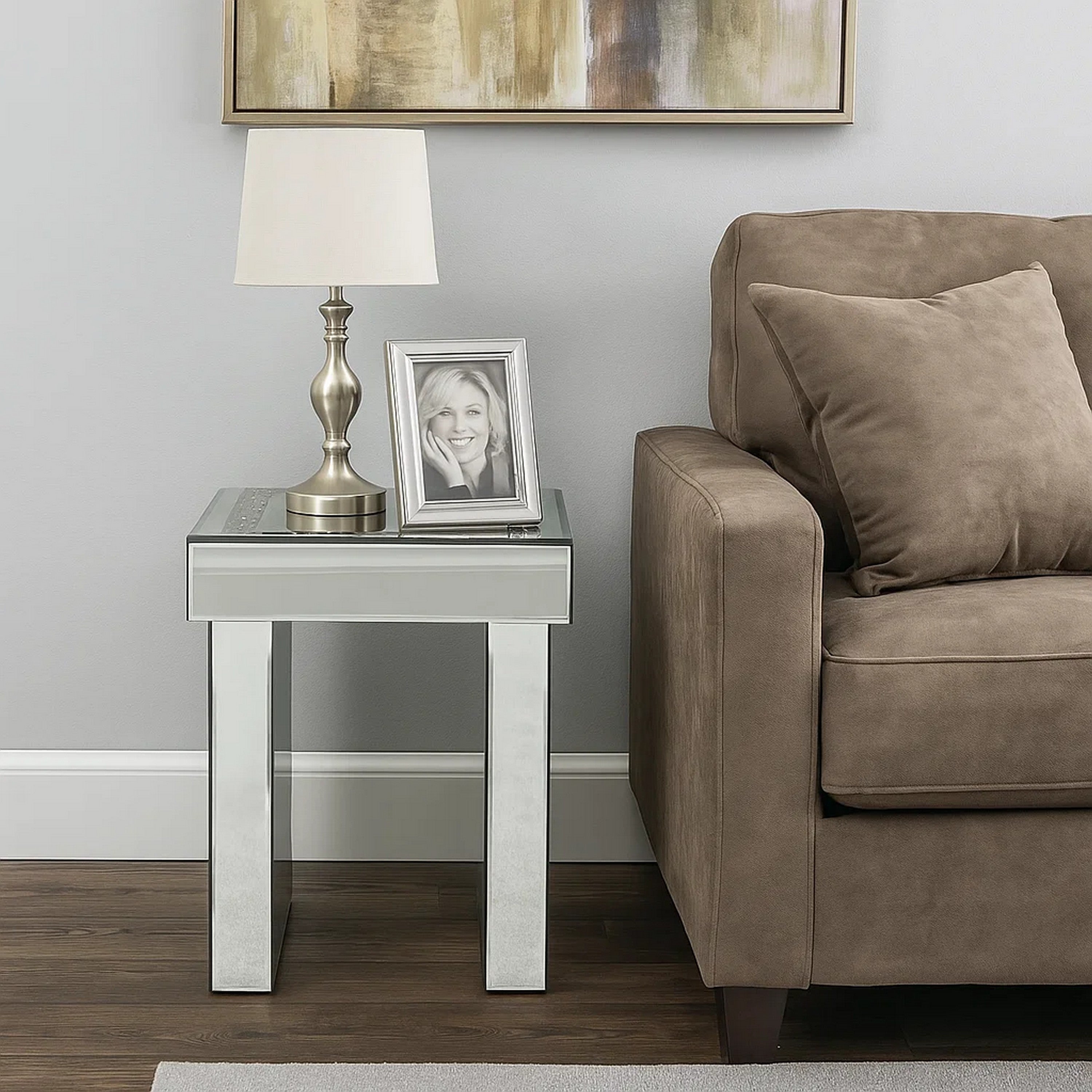 Benjara Noe 24 Inch Square End Accent Table, Mirrored, Faux Diamond Inlay, Silver