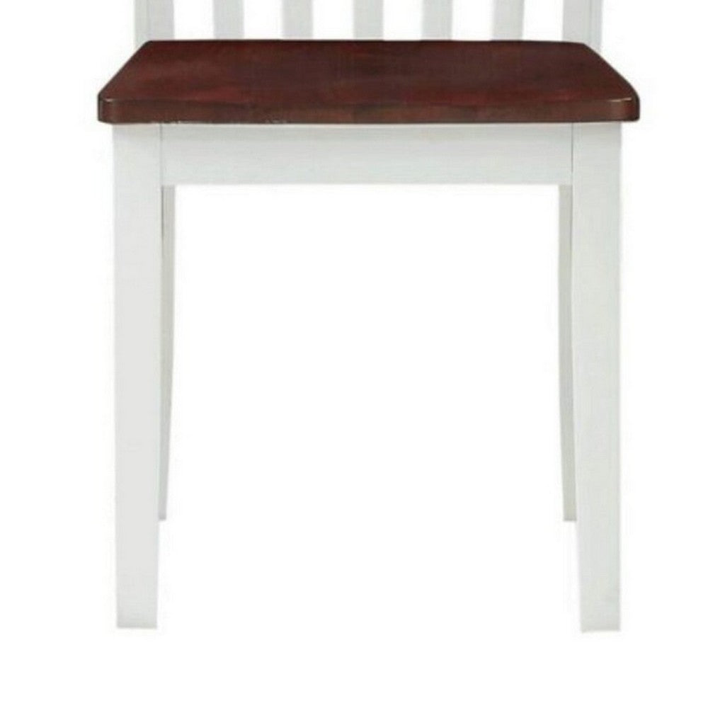 Benjara 22 Inch Solid Wood Side Chair, Classic, Slatted, Set of 2, White, Brown