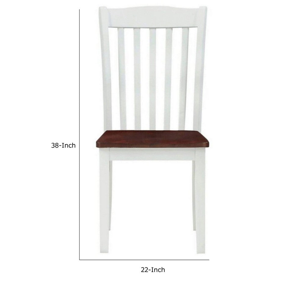 Benjara 22 Inch Solid Wood Side Chair, Classic, Slatted, Set of 2, White, Brown