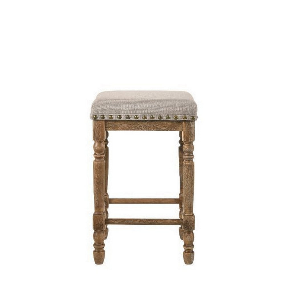 Benjara 24 Inch Classic Wood Counter Height Stool, Upholstered, Set of 2, Gray