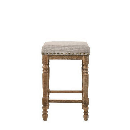 Benjara 24 Inch Classic Wood Counter Height Stool, Upholstered, Set of 2, Gray
