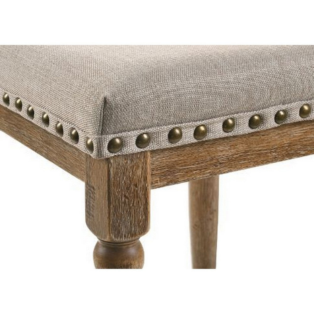 Benjara 24 Inch Classic Wood Counter Height Stool, Upholstered, Set of 2, Gray