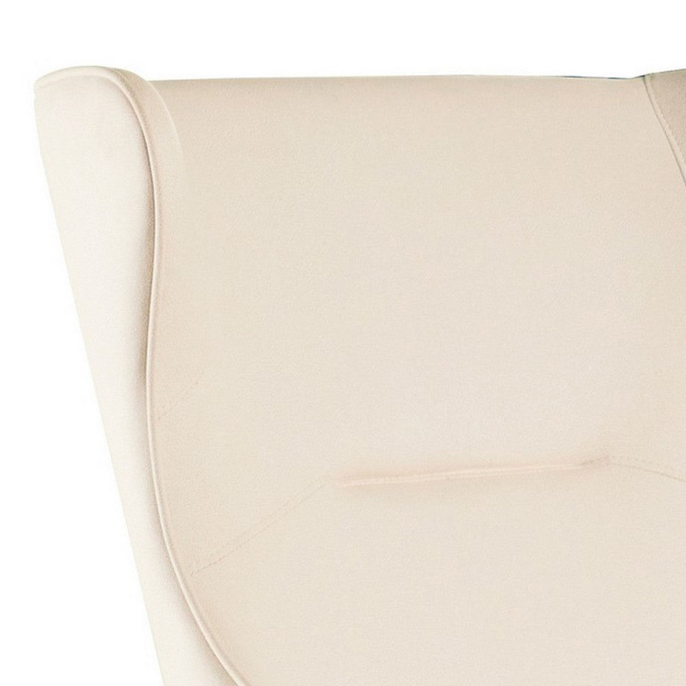 Benjara Arlo 33 Inch Accent Chair, Contoured Wingback, Beige Vegan Leather