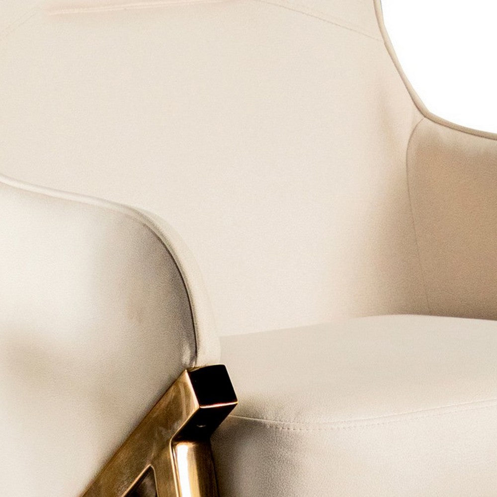 Benjara Arlo 33 Inch Accent Chair, Contoured Wingback, Beige Vegan Leather